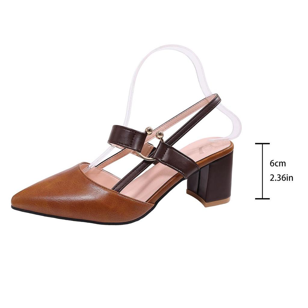 Plus Size Women's Summer Sandals: Thick Heel, Pointed Toe, Fashionable Hollow Design