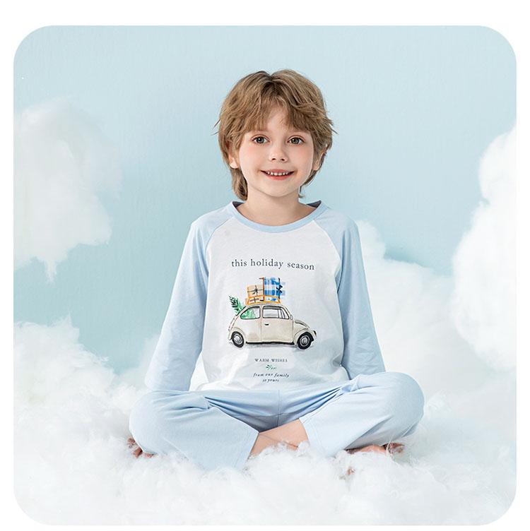 Yingbolun Boys' Pure Cotton Pajama Set - Spring/Summer Thin Air Conditioning Clothes