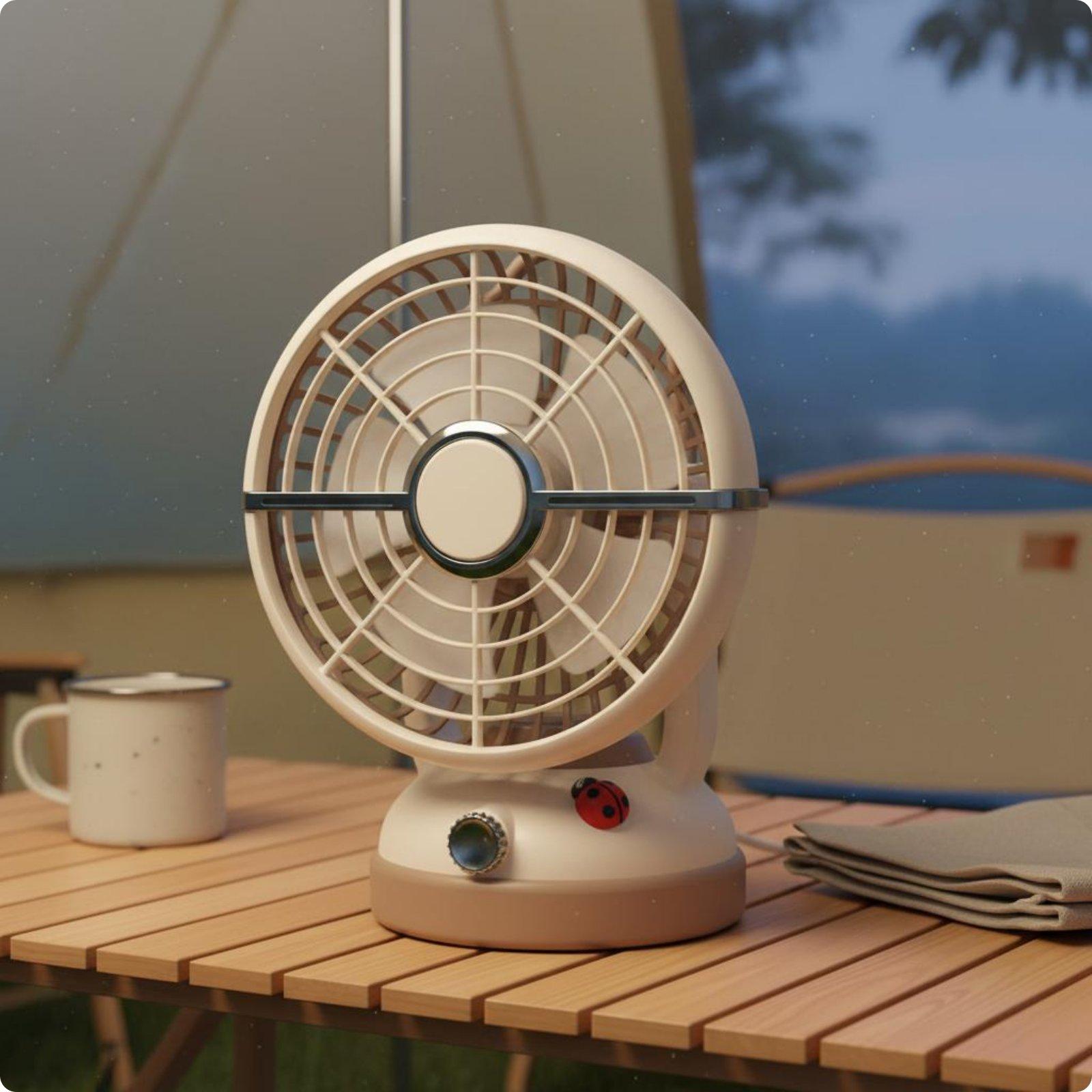 Retro Table Fan 3 Speed Camping Table Fan Low Noise Compact for Campers белый