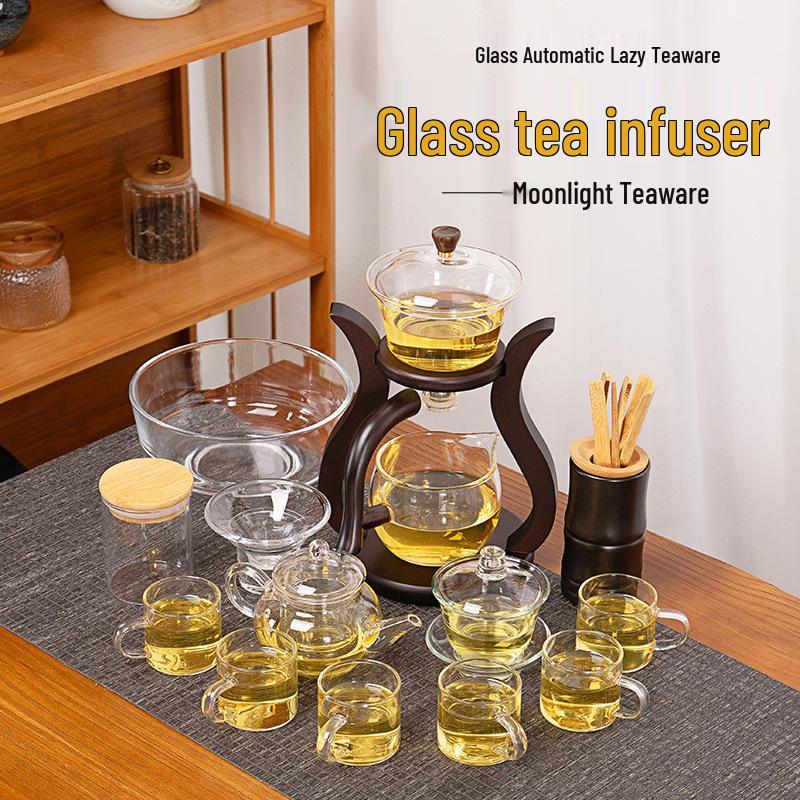 Heat-Resistant Glass Kung Fu Tea Set with Teacup, Teapot & Gaiwan - Automatic Household Set