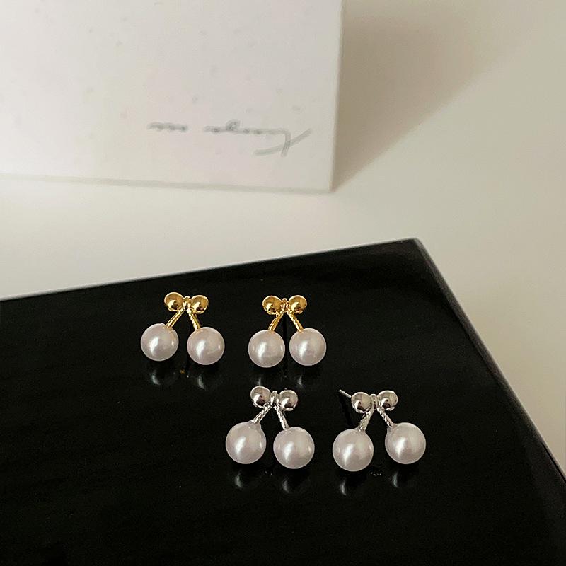 Small Exquisite Cherry Pearl Metal Stud Earrings Female Niche Personality Simple Temperament Fashion Versatile Earrings Earrings