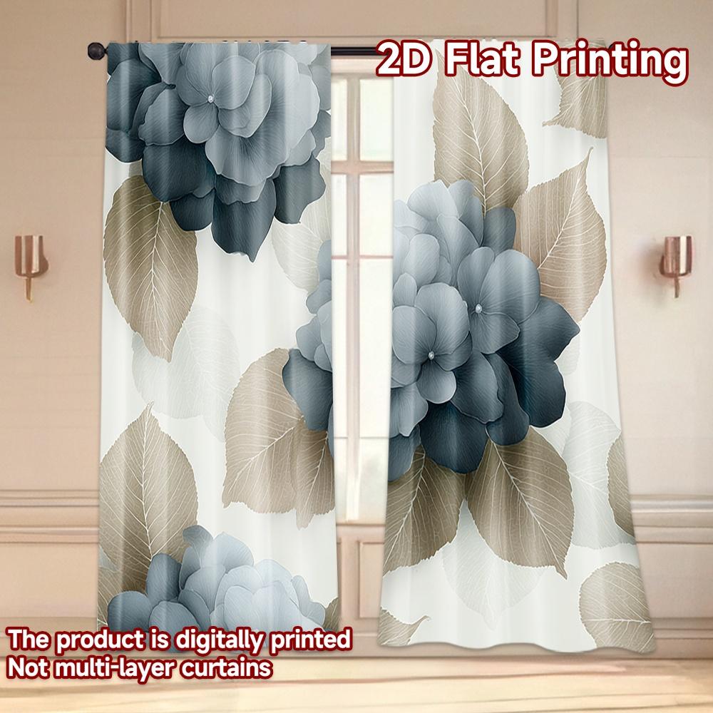 Set Of 2 Flat Printing Curtains Without Rod Floral Leaf Design Fashionable Curtainments During April Fools Is Day Modern Made Polyester