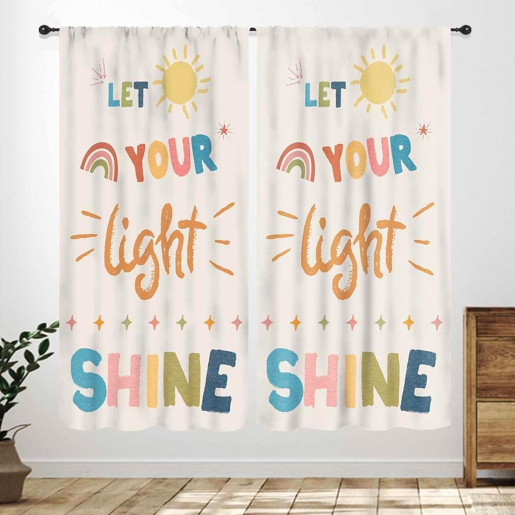 Rainbow Quote Curtains Kids Cartoon Cute Flowers Sun Lovely Inspirational Motivational Words Boys Girls Bedroom Window Polyester Decor Treatment