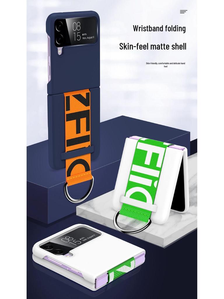 Samsung Zflip7/Huawei P50 Pocket Folding Phone Case with Letter Wrist Strap and Stand.