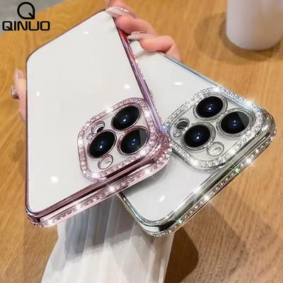 Plating Glitter Diamond Rhinestone Clear Case For For Iphone 16 15 14 13 12 11 Pro Max Plus Lens Protection Shockproof Bumper Cover