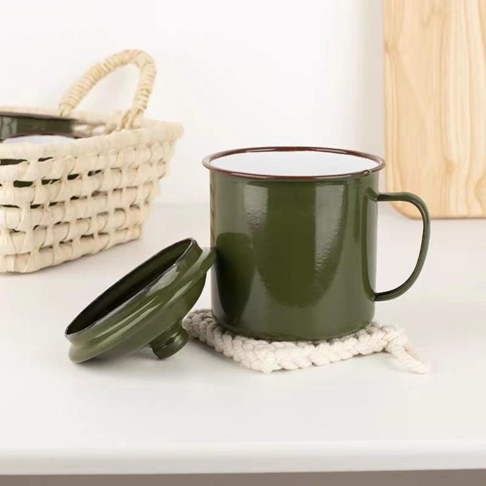 Thickened Tea Jar with Cover Mug Water Cups Nostalgic Enamel Cup  Camping