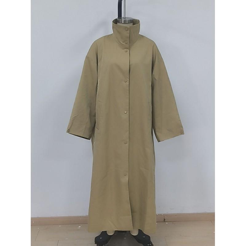 Womens Casual Long Trench Coat Fall Single-Breasted Loose Relaxed Fit Stand Collar Outerwear