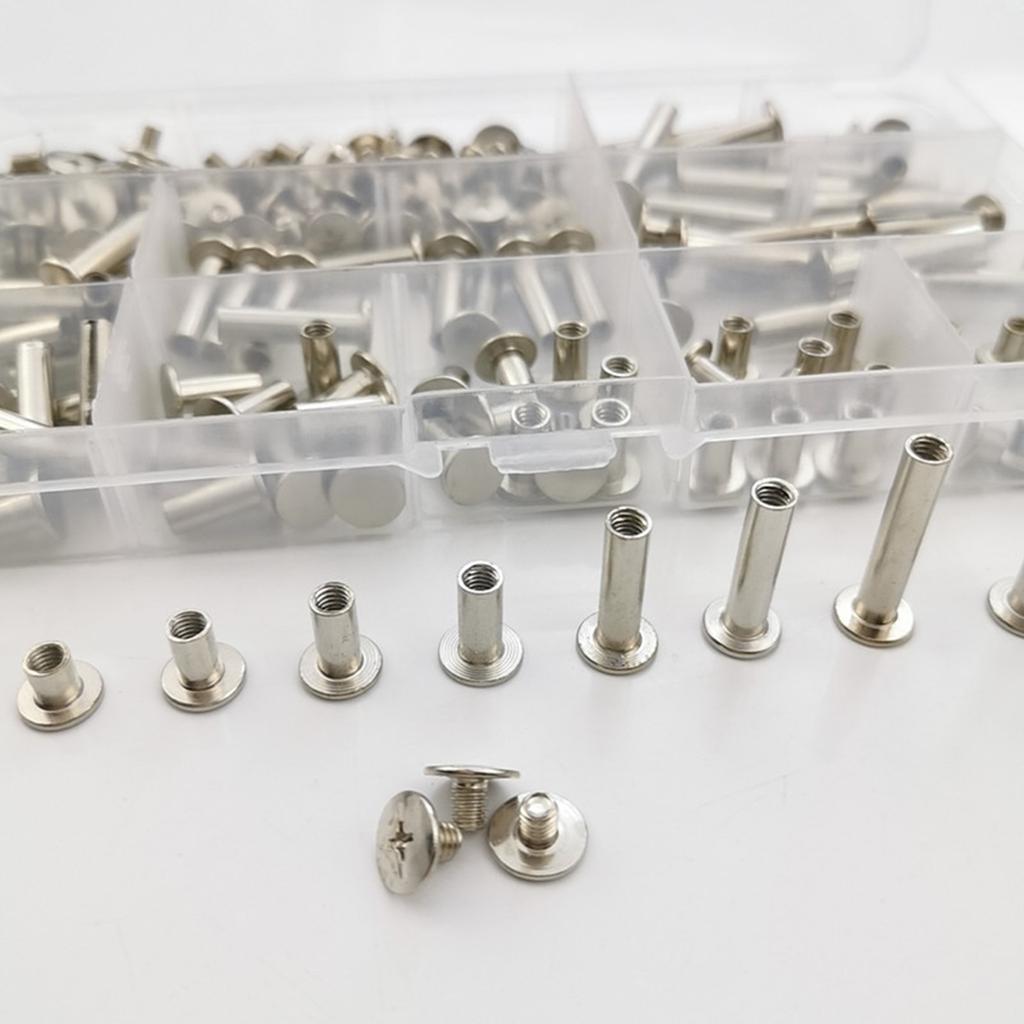 90Sets Round Flat Head Chicago Screws Buttons Metal Studs Rivets Stainless Steel Post Binding Screw for Leather Crafting