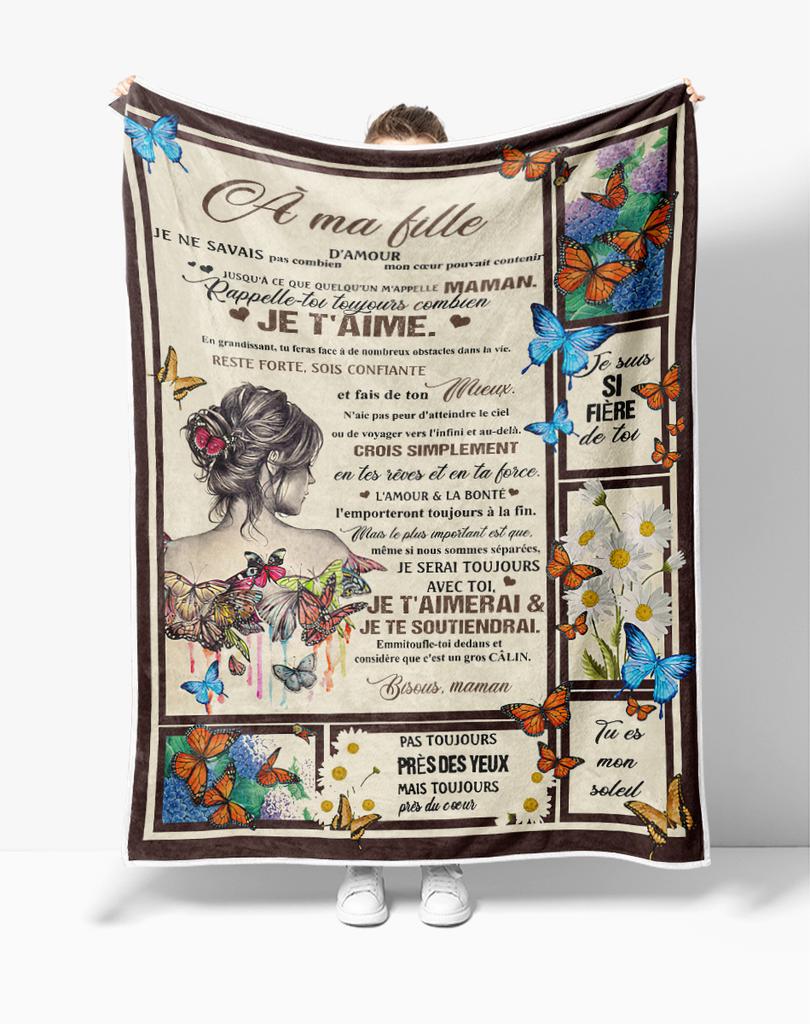 A mia Figlia Lettere Francesi Coperta in Flanella a Mia Figlia Figlio Regalo Coperta Calda per Letto Divano Divano Regalo di Compleanno Decorazione Casa