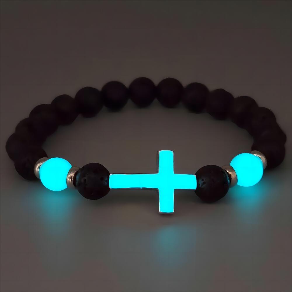 Summer Volcanic Stone Glow-in-the-Dark Vintage Bracelet Multi-color Glow-in-the-Dark Cross Beads Bracelet Bracelet Hand Jewelry