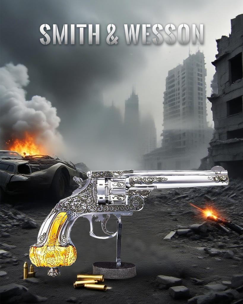 Piececool 3D Metal Assembly No Glue Puzzle, Revolver, Required, Required, 3-Star Difficulty, Intermediate/Adult