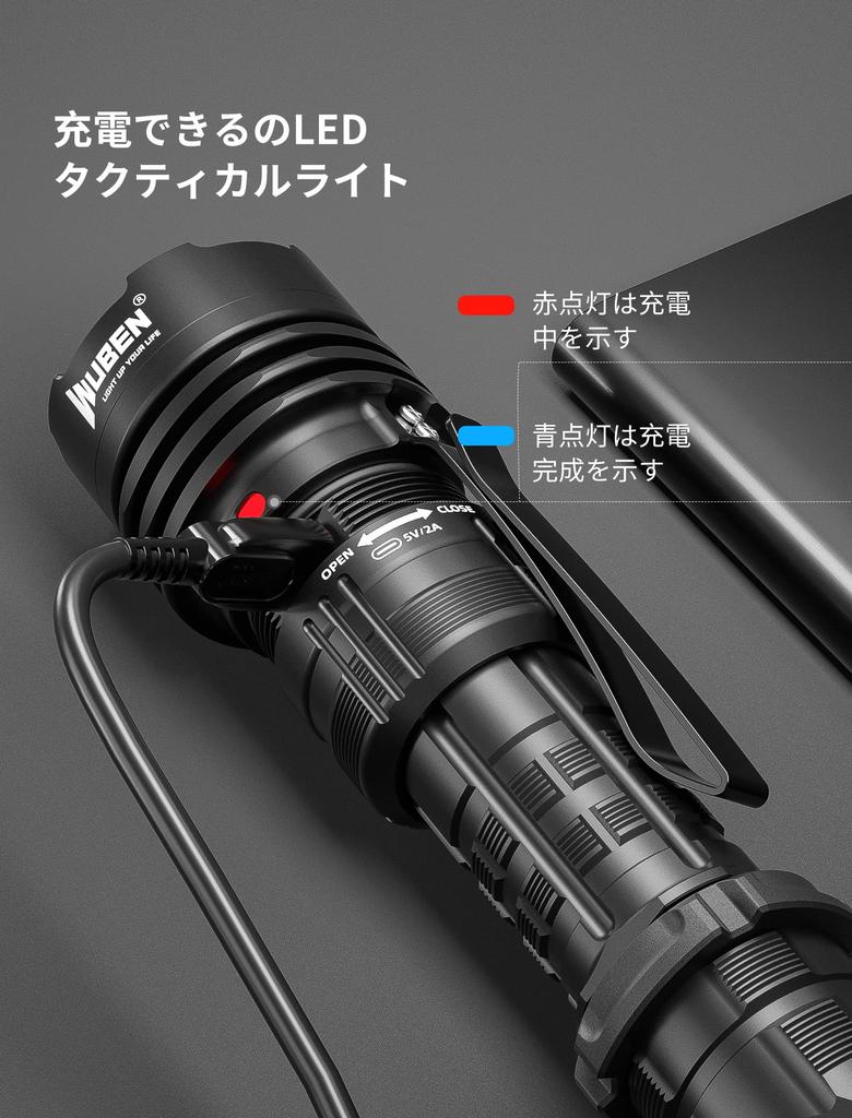 WUBEN T1 2000 498 EDC Tactical Handheld Outdoor High PSE IP68 Handheld for Outdoor Disaster Crime First Aid Flashlight, Lumens, Meters, Flashlight,