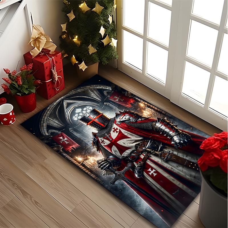 [1pc Knight Warrior Portrait Black Office Carpet] Easy Maintenance Chair Rug for Conference Room Use, Durable Area Sofa Floor Mat