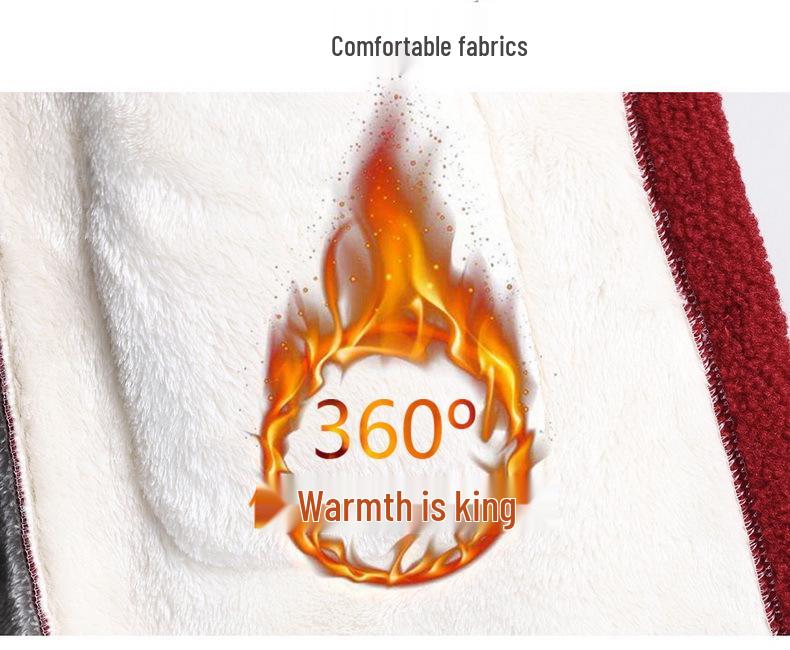 Mom's Winter Wear Fleece-Lined Lambswool Hooded Coat for Middle-Aged & Elderly Women