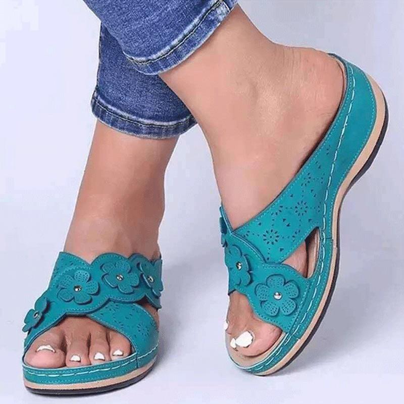 

модные женские тапочки на танкетке летняя обувь женские шлепанцы больших размеров женские летние босоножки на каблуках Chausson Femme 2024 повседневные летние тапочки 5 синий