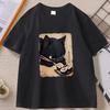 Cat Eating Sushi Print T-shirt for Men Casual Loose Fit Short Sleeves Round Neck T Shirt Cotton Printed Clothes