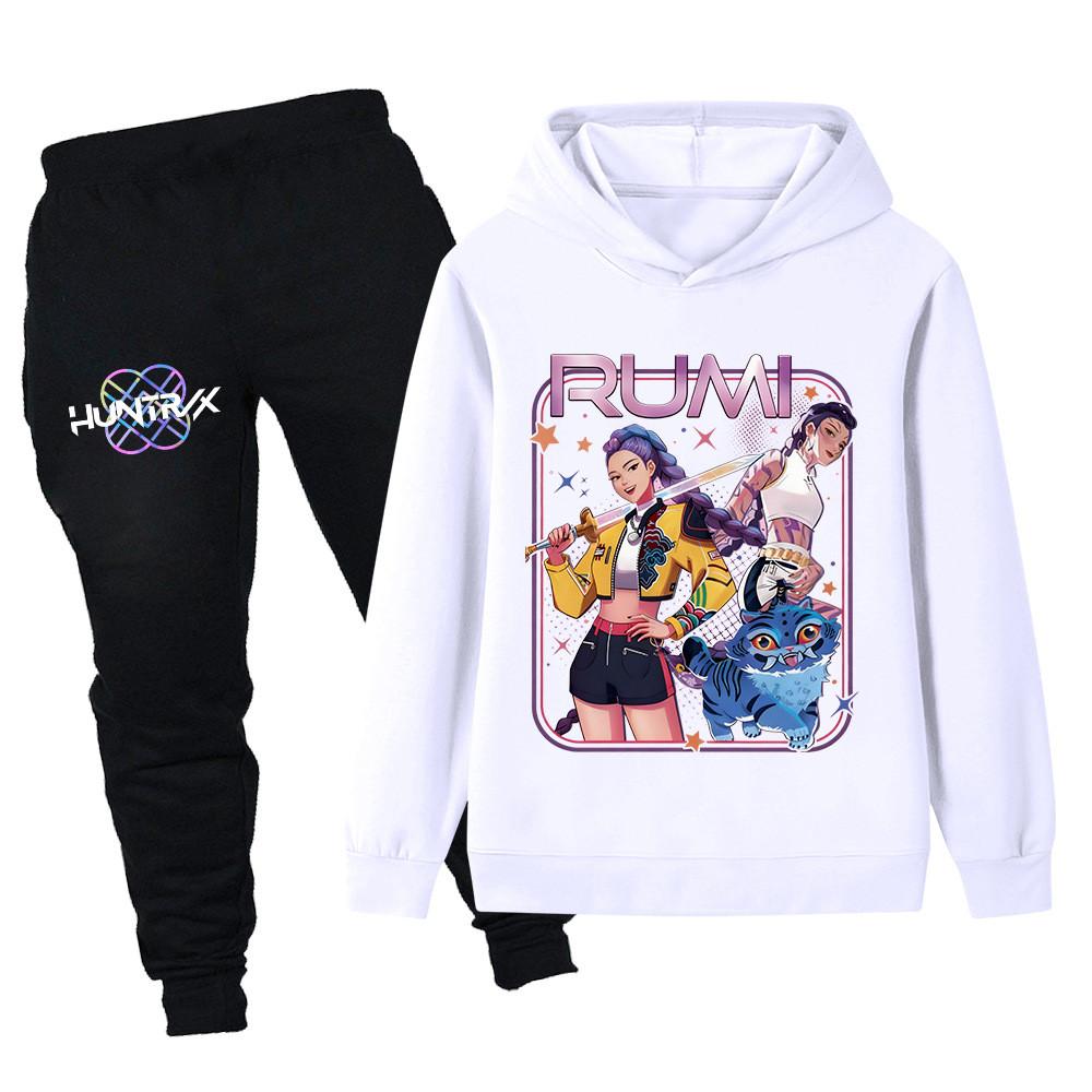PB1249 Kinder Jungen Mädchen Kpop Mira Zoey Rumi Druck Langarm Kapuzenpullover Hose Hosen Kleidersets