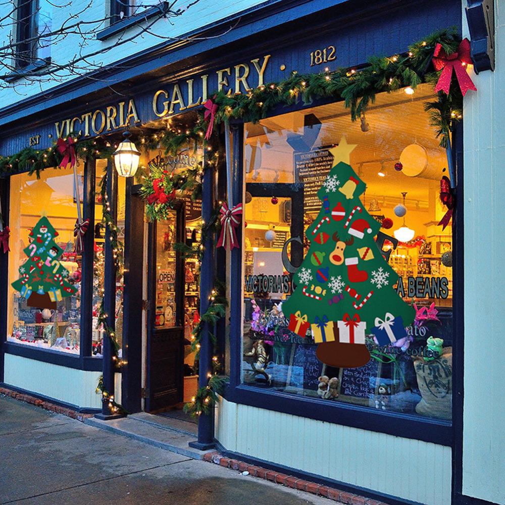 Felt Christmas Tree DIY Hanging Christmas Tree with Detachable Ornaments Wall Decor for Xmas Gifts Home Door Decoration