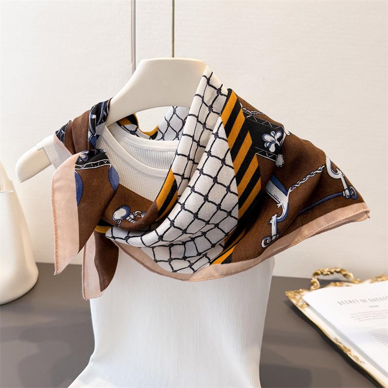 Retro Fashion Herringbone Pattern Cotton And Linen Small Square Scarf Silk Scarf Imitation Velvet Headscarf Shawl Sun Protection Scarf