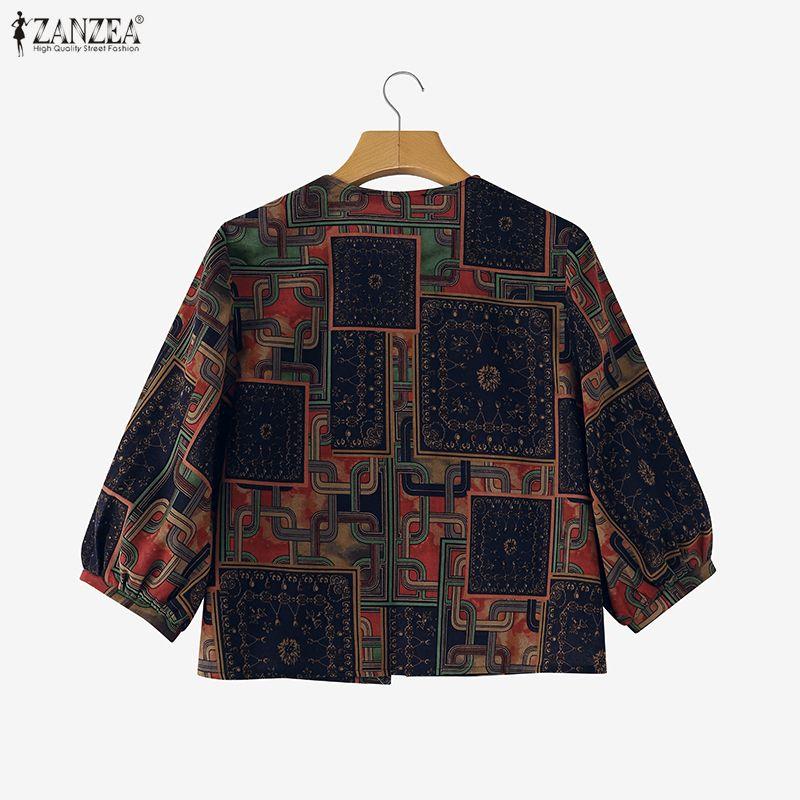 ZANZEA Vintage Women Casual Short Sleeve Open Front Thin Cardigan  Floral Print Cropped Tops Blous