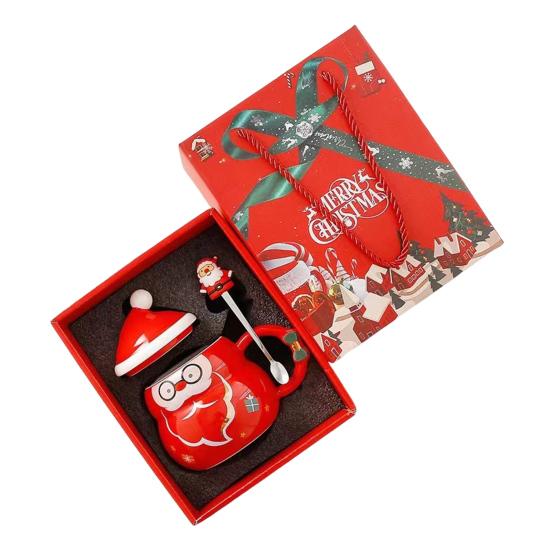 

Рождественская керамическая кружка с крышкой и ложкой 480 мл большой вместимости для кофе и чая, тематика снеговика и Санты, посуда для напитков, подарок для любителей кофе A