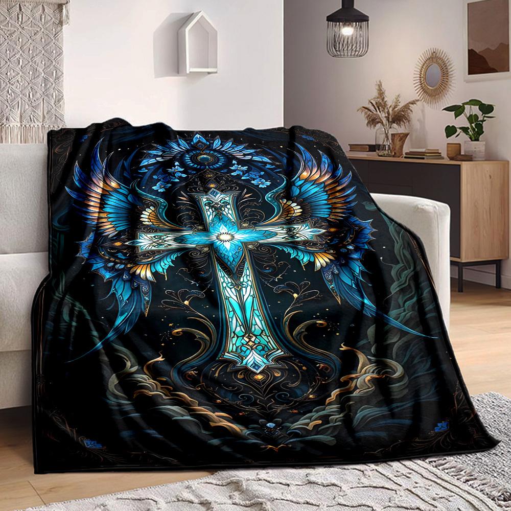 1pc Gothic Cross Blanket Lightweight Flannel Blanket Throw Blanket For Sofa, Bed, Travel, Camping yy2509026182