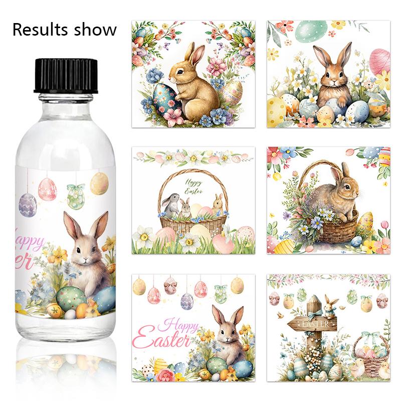6PC Self-Adhesive Stickers Seasonal Decoration Easter Bunny Decals Easter Rectangle Shape For DIY Mugs Tea Cups