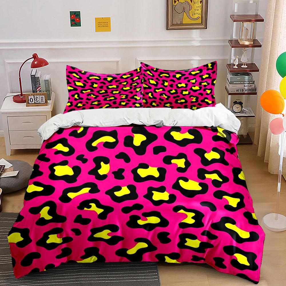 Bright Leopard Print Fashion Set Kid'S And Adults' Bedroom Decor, Exquisite Three-Piece Bedding Set Gift