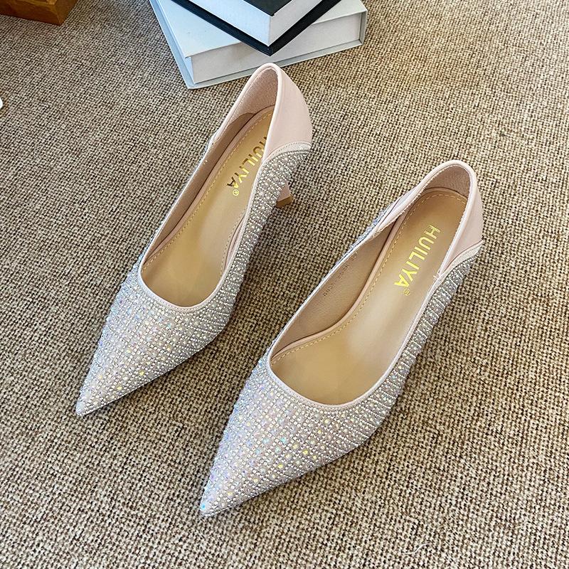 

B835-ES86 туфли-лодочки с острым носком и неглубоким вырезом, на тонком каблуке, с пайетками, на высоком каблуке, новая весенняя мода 2025 39 розовый