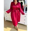 Thin and Elegant, Simple and Casual Mid-length Lace-up Bathrobe for Women, Spring and Summer Ice Silk Pajamas
