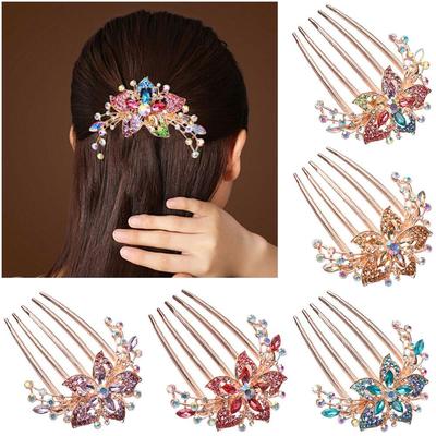 Women Hair Accessories Bride Hair Jewelry Hairpin Inlaid Flower Hair Comb Shiny Rhinestone