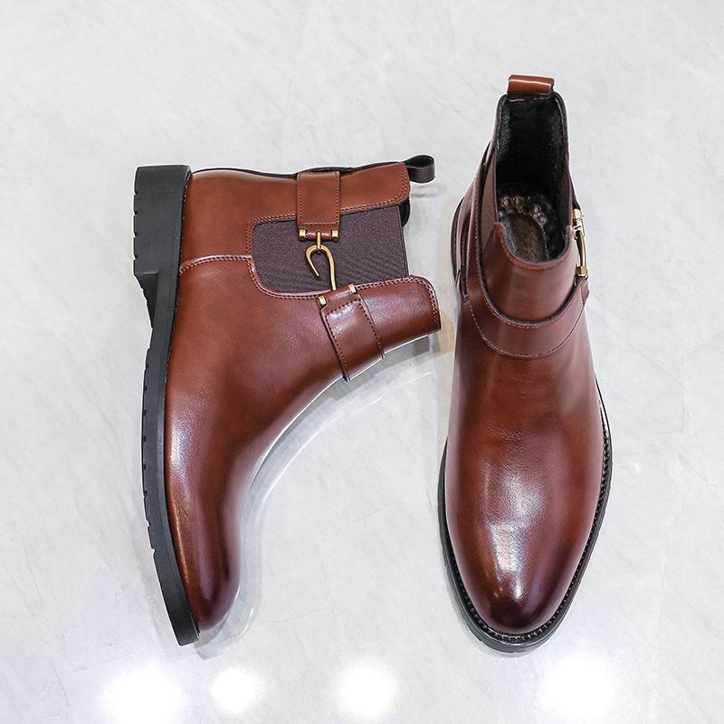Fashion Golden Sapling Fashion Men Chelsea Boots PU Leather Man Business Shoes Big Size 38-46 British Style Mens Wedding Tide Ankle Boot
