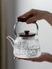 IwaiLoft "Betia Flower" Heat-Resistant Glass Teapot with Strainer, 1000ml, Handmade with Wooden Handle, Jumping Design, Perfect for Fruit Tea, Flower