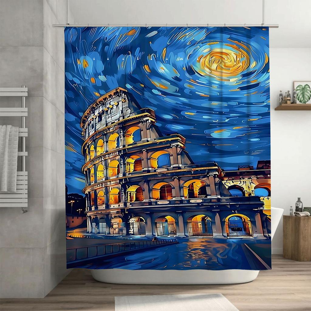 Starry Night Over the Colosseum Waterproof Shower Curtain Heat Resistant Machine Washable Non-Transparent 180x180cm