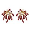 Ankela Red Fireworks Court-Style Love Heart Zirconia Stud Earrings - Wine Red Drip Glaze, Niche Luxury