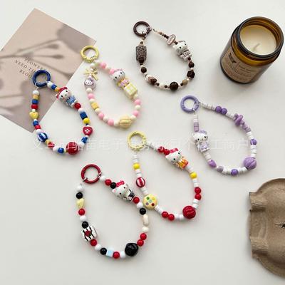 Entzückendes Katzen-Cartoon-Perlen-Lanyard für Handy & Schlüssel mit Anti-Verlust-Kette und Anhänger-Charm