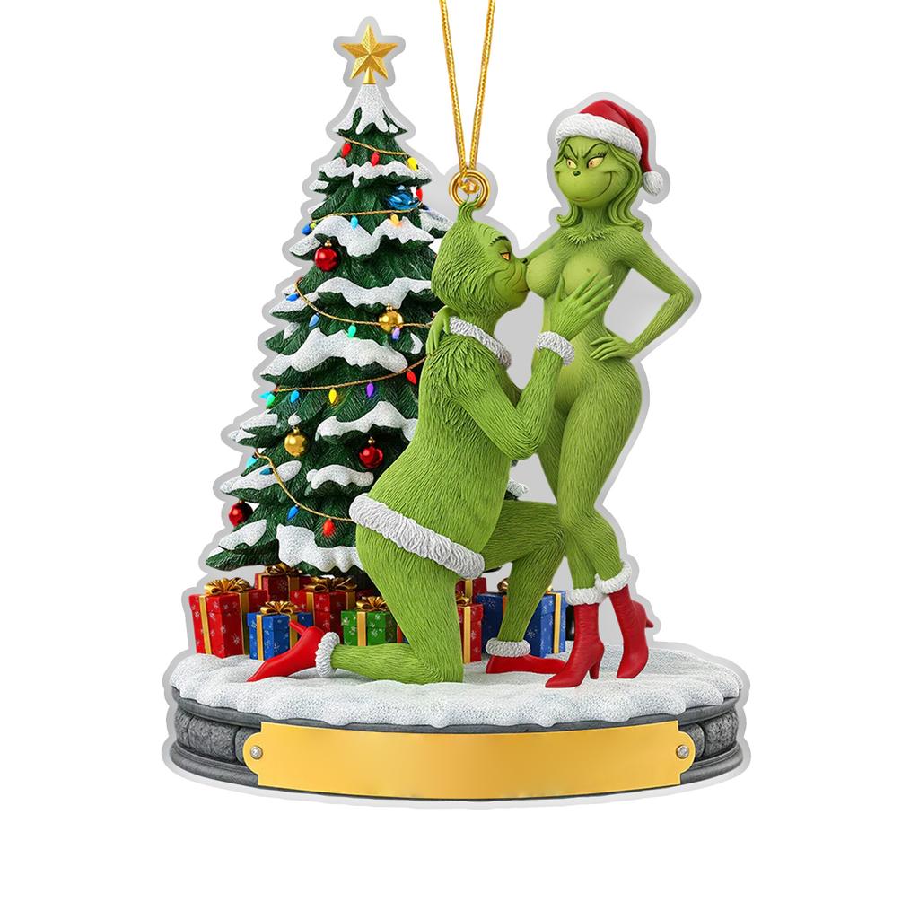 Personalized Couple Christmas Figurines, 2D Flat Green Christmas Couple Figurines, A Fun Anniversary Gift For Husbands And Wives.