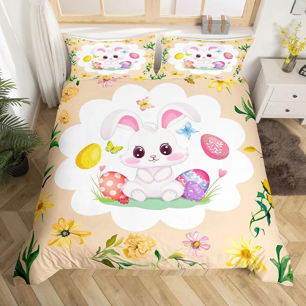 Comforter Kids Bedding Cartoon Rabbit Queen Woodland Animals Comforter Botanical Boys Girls Bedroom Decor