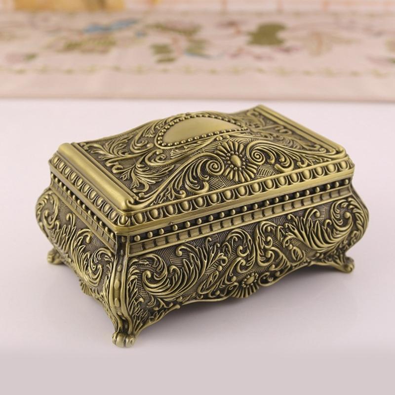 Antique Tin Metal Jewelry Storage Box Dustproof Moisture Resistant Antique Metal Jewelry Organizers Box For Home Decors