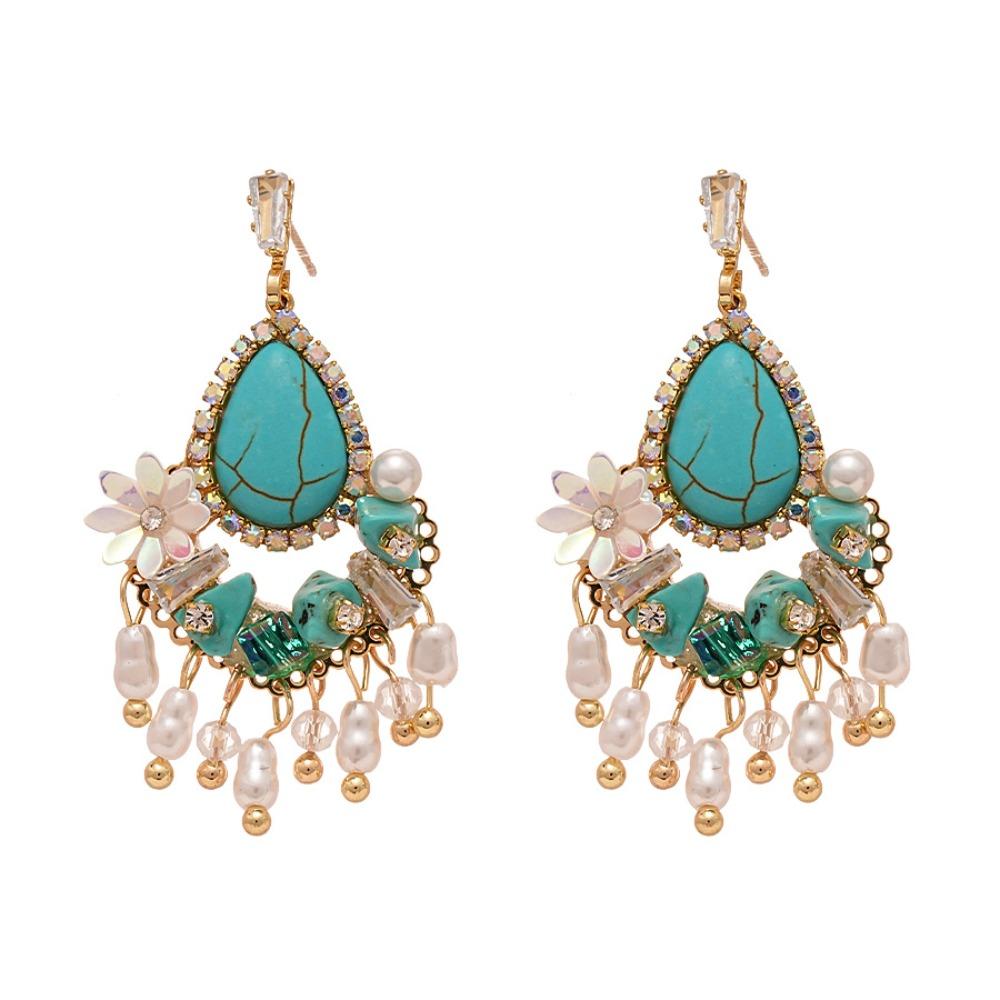 Turquoise Bohemian Turquoise Earrings Pearl Flower Shape Earrings Pendant  Lady Gifts