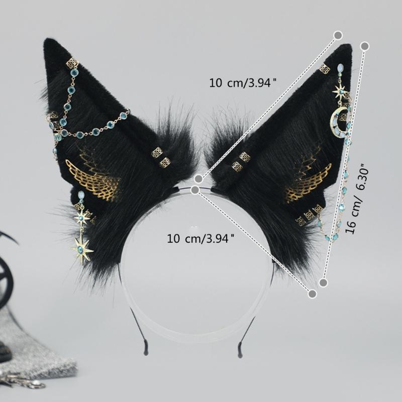 Adult Cartoon Wolf Ears Shape Headband with Dangle Jewelry Easter Hair Hoop