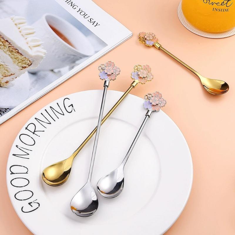 Creative Stainless Steel Spoon Cherry Blossoms Spoon Coffee Dessert Spoons Christmas Gifts Tableware Decoration Tea Spoons