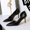 Korean Style Pointed Toe Slim Heels With Shallow Mouth Side Hollow Office High Heels For Pedicures And One Foot For High Heels