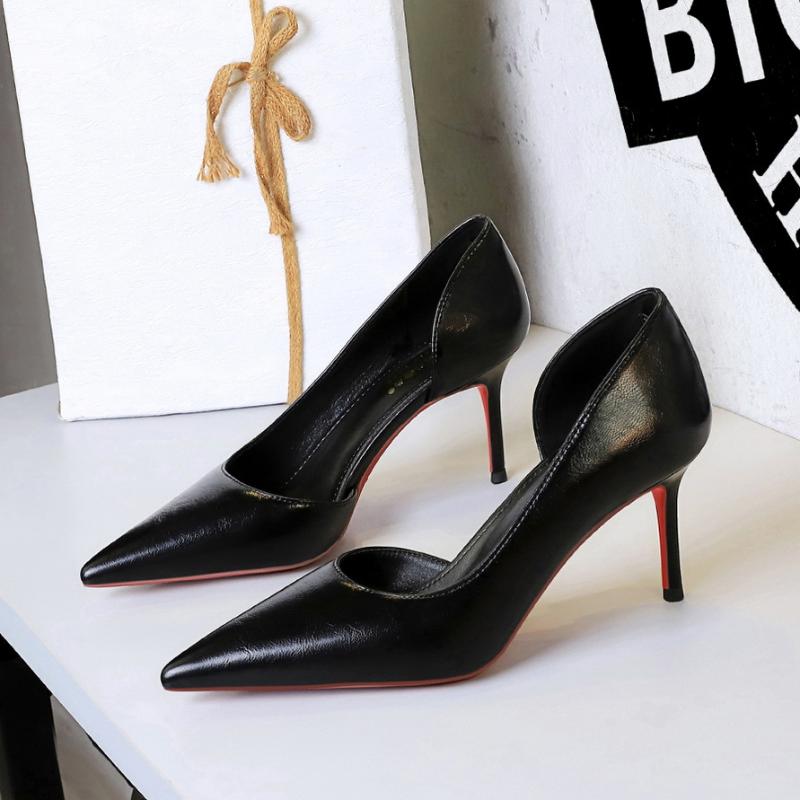 Korean Style Pointed Toe Slim Heels With Shallow Mouth Side Hollow Office High Heels For Pedicures And One Foot For High Heels