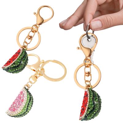 Keychain Pendant Sparkling Rhinestones Watermelon Design Key Chain with Lobster Clasp Backpacks Beach Bags Car Hanger