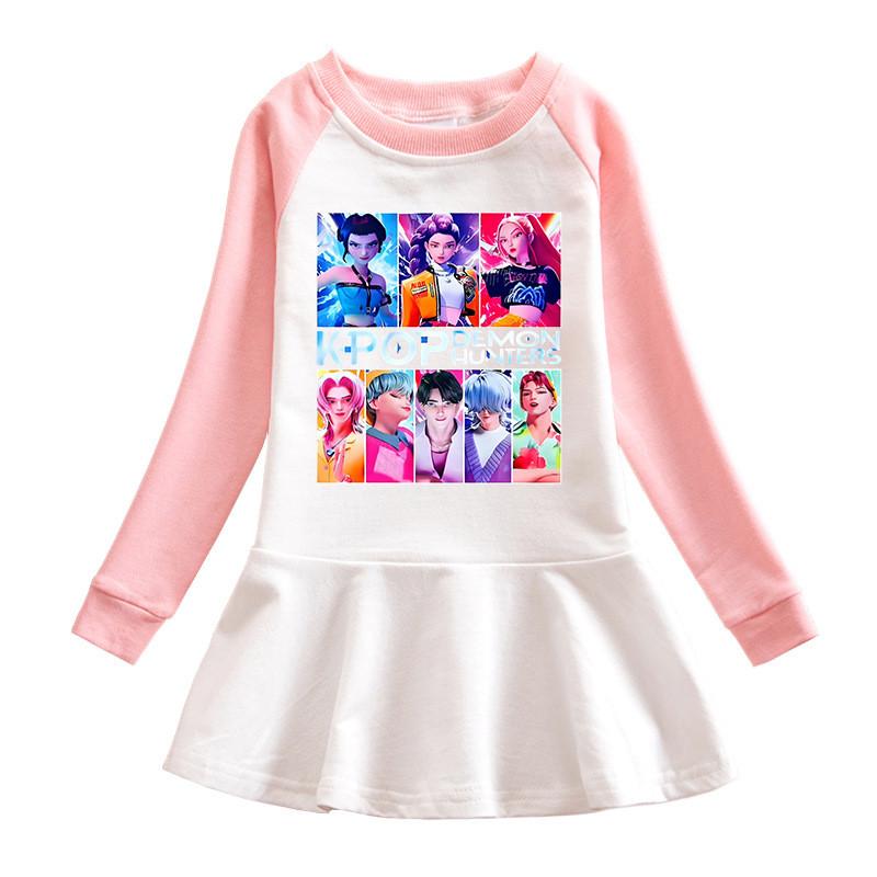 Girls Cartoon Kpop Rumi Zoey Mira Hunters Print Pleat Mesh Dress