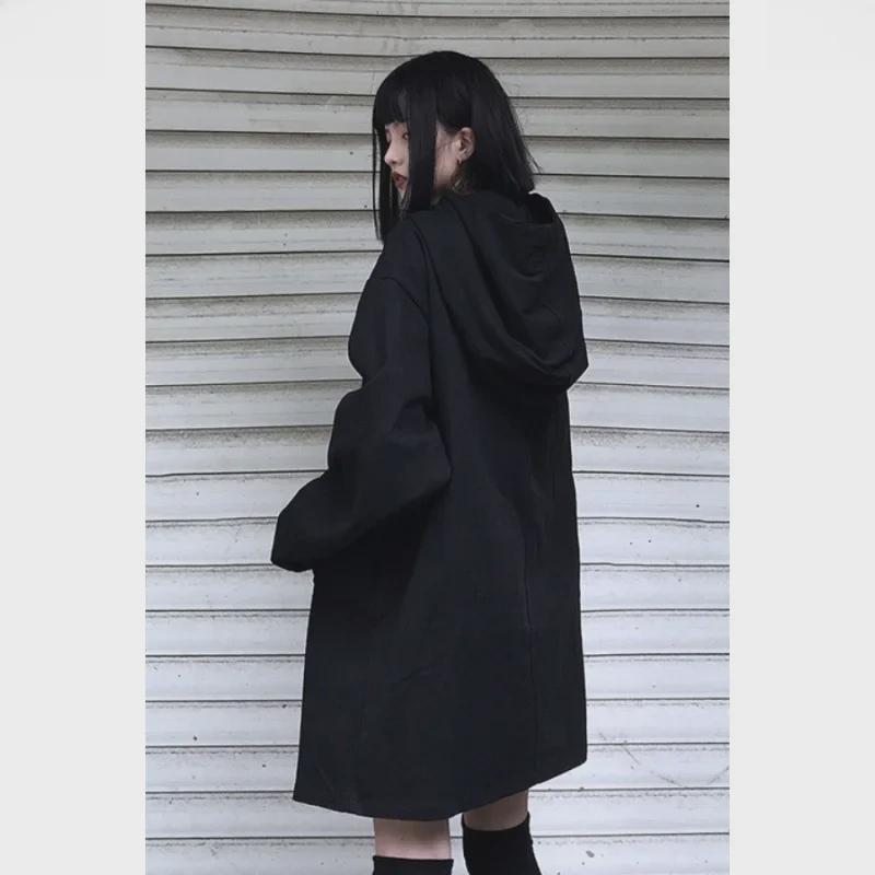 Korean Style Hooded Mid-Length Windbreaker for Women - Loose-Fit Harajuku Spring/Autumn Trend