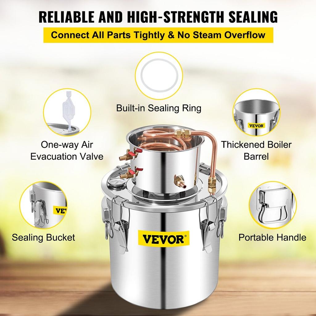 Alcohol Still, 50L Stainless Steel Water Alcohol Distiller W/ Condenser, 13.2Gal Wine Making Boiler W/ Copper Tube, Home Brewing Kit W/ Built-in