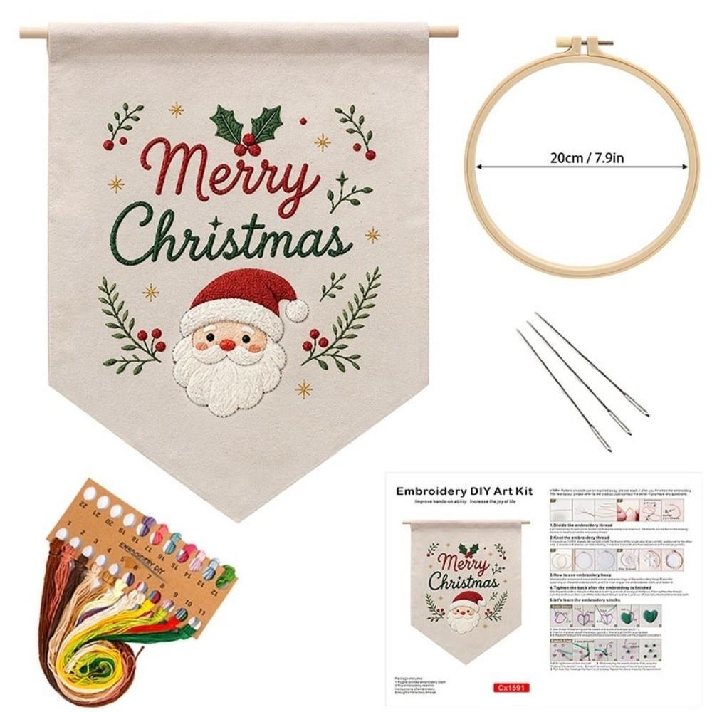 Santa Claus Christmas Embroidery Kit Handmade Xmas Embroidery Craft Set Cross Stitch Set Home