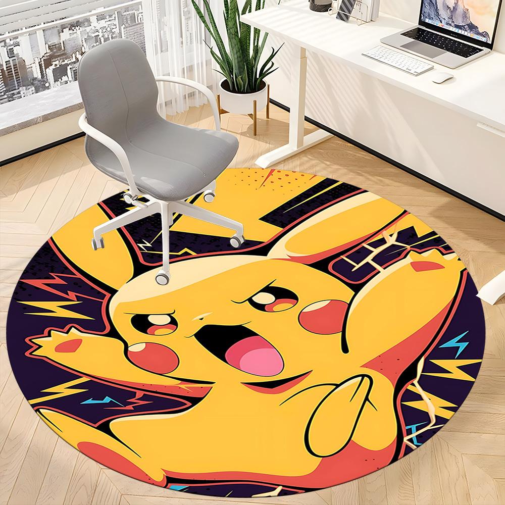 1pc Pikachu Energy Office Round Area Rug, Indoor Mat Suitable For Office, Under Office Chairs Bedroom Living Room Home Decor, Room Deco